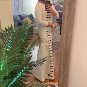 Elegant White Long Sleeve Dress with Black Detailing